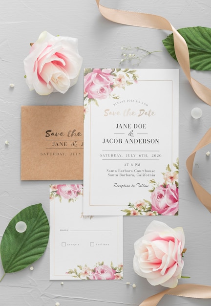 PSD wedding invitation with plants