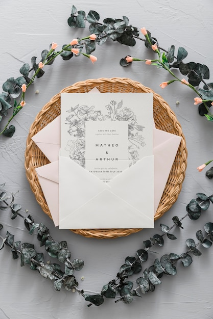 wedding invitation with twigs