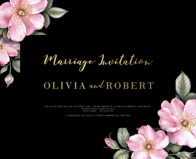Wedding invitation with watercolor botanical illustration.