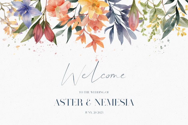 Wedding invitation with watercolor of floral and leaves template