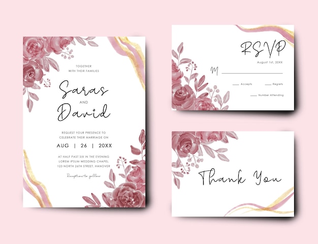 Wedding invitation with watercolor flowers