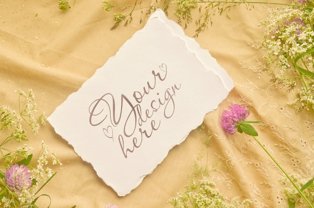 Wedding invite cards mockup on flower