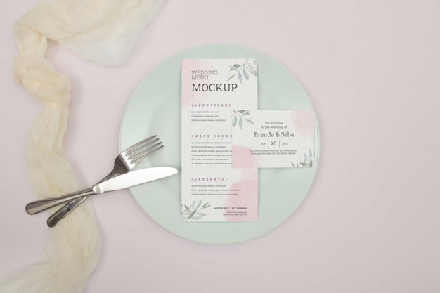 PSD design del mockup del menu di nozze