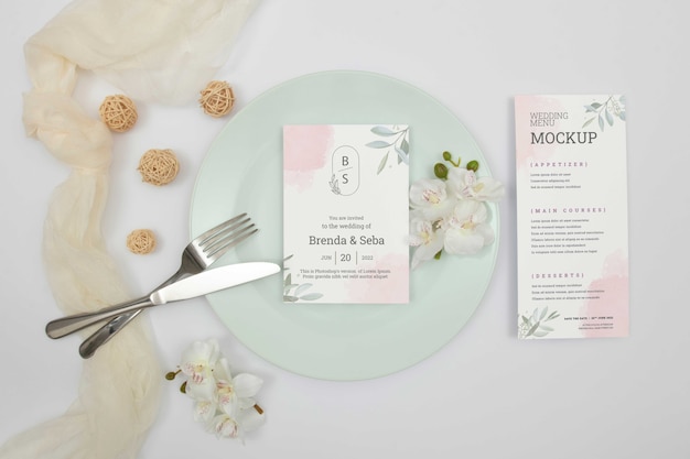 PSD design del mockup del menu di nozze