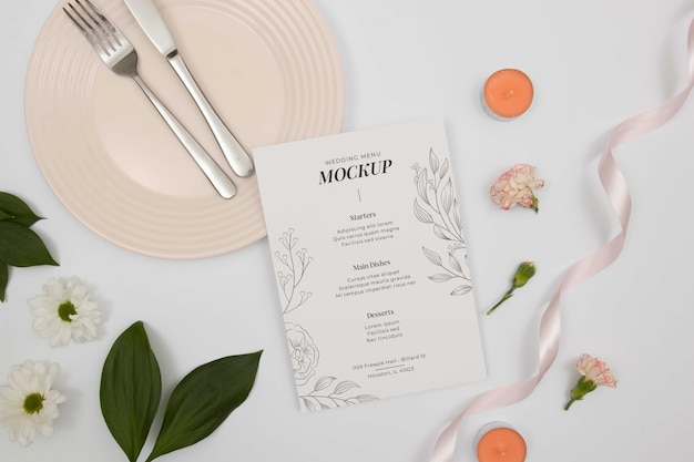 PSD design del mockup del menu di nozze