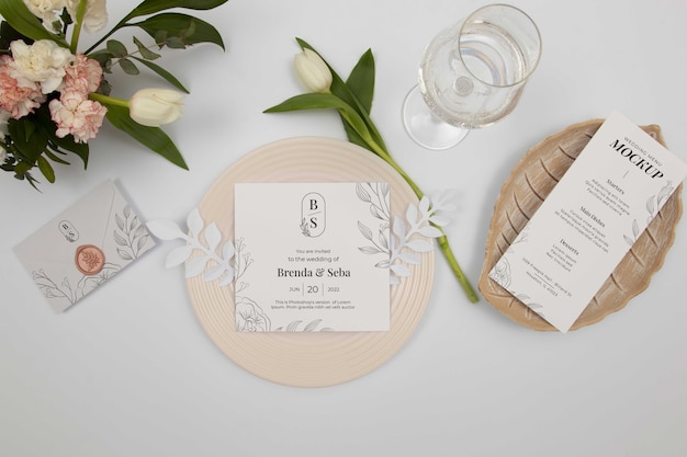 PSD design del mockup del menu di nozze