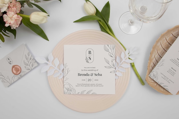 PSD design del mockup del menu di nozze