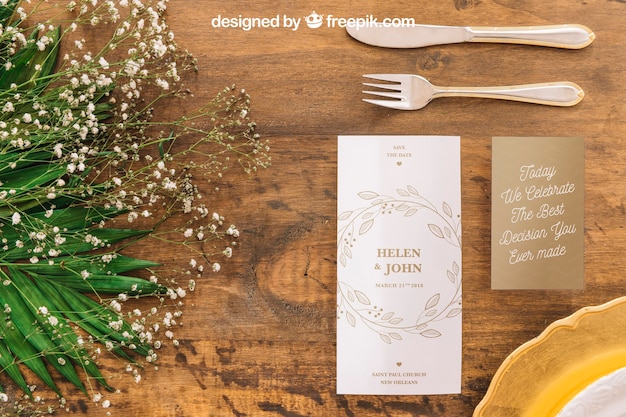 PSD mockup del menu di nozze