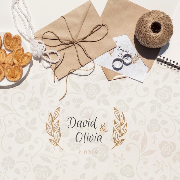 PSD wedding paper envelope with weeding rings