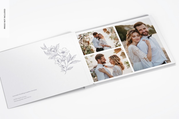 PSD wedding photo album mockup, opened