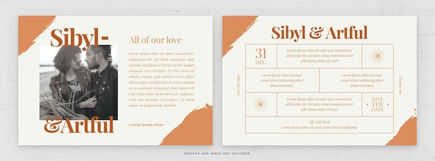wedding photo card rectangle template in psd
