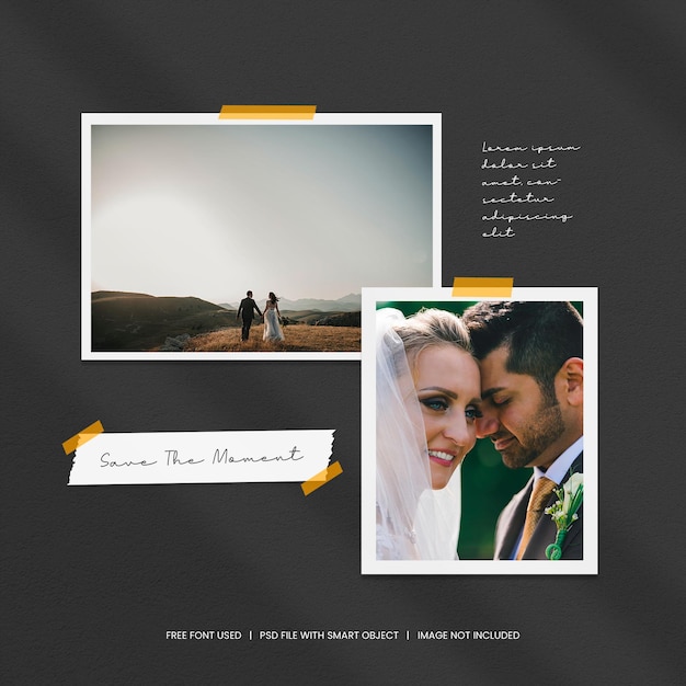 Mockup di moodboard per cornici per foto di matrimonio