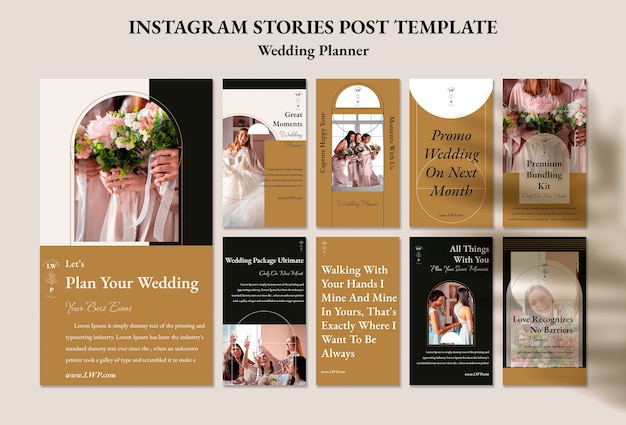 Wedding planner instagram stories collection with leaf shadow design