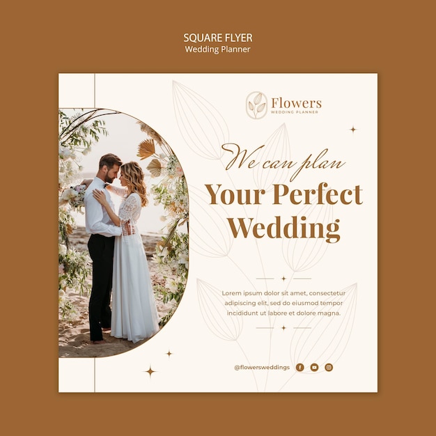 PSD progettazione di volantini quadrati per wedding planner