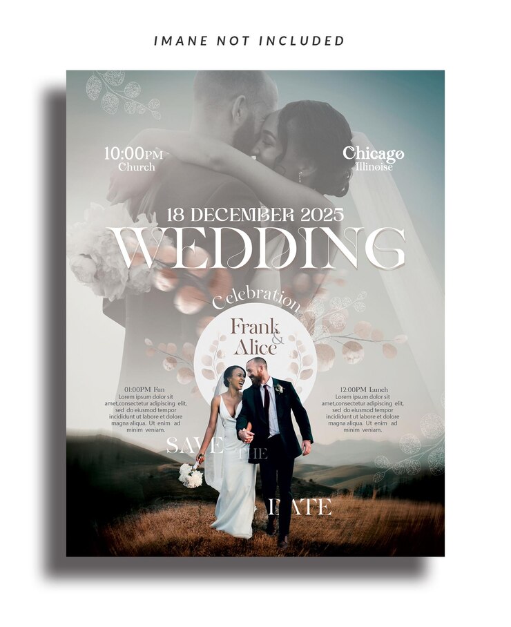 PSD wedding planner vertical poster template with watercolor floral design