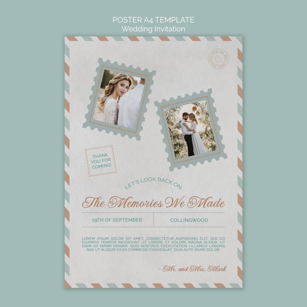 結婚式のポストカードポスターa4テンプレート