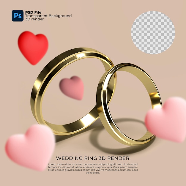 PSD wedding ring 3d render transparent