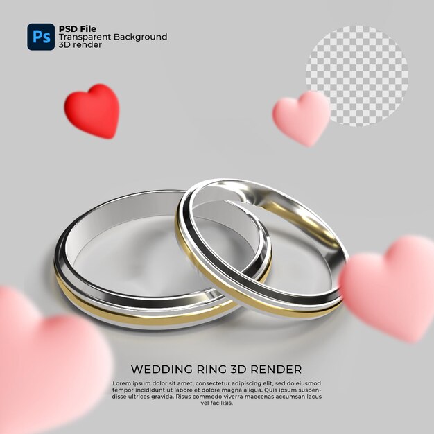 PSD wedding ring 3d render transparent