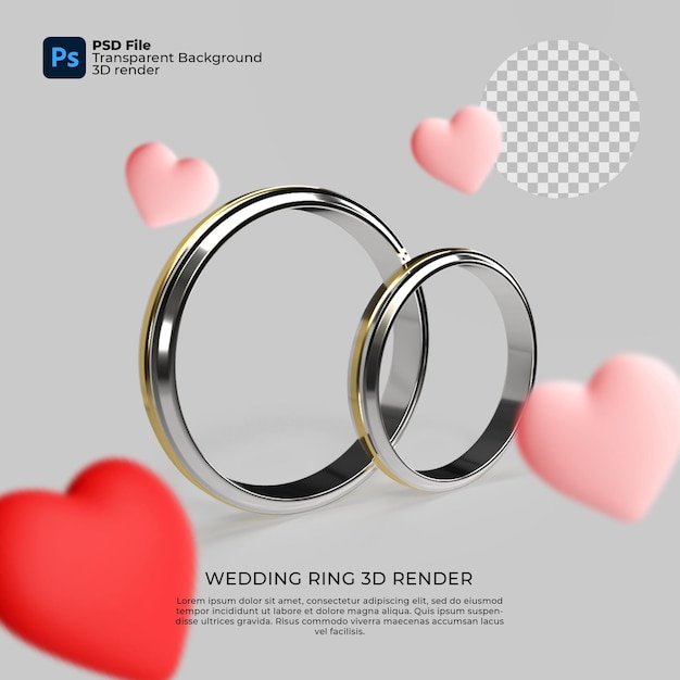 PSD wedding ring 3d render transparent