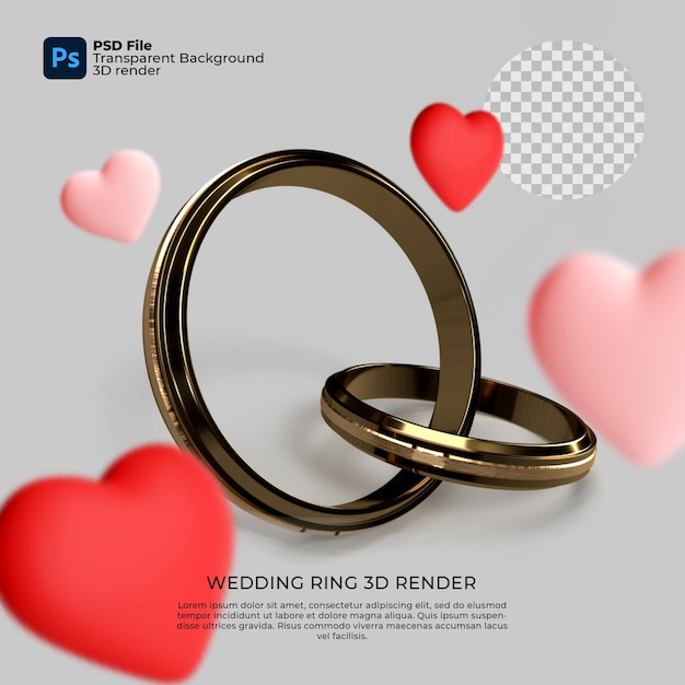 PSD wedding ring 3d render transparent