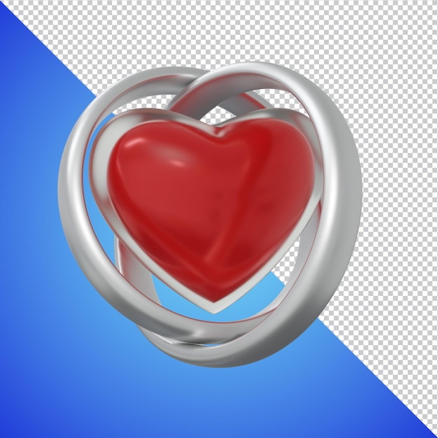 Wedding Ring with Glassed Heart Shape 3D Render Isolated