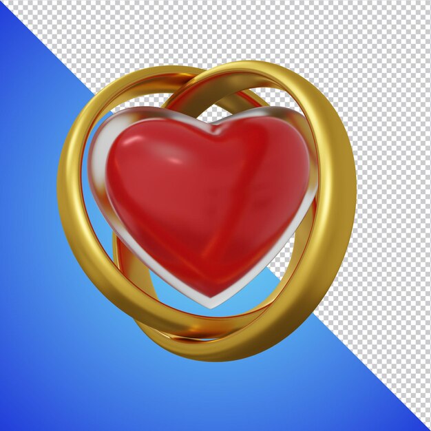 Wedding Ring with Glassed Heart Shape 3D Render Isolated