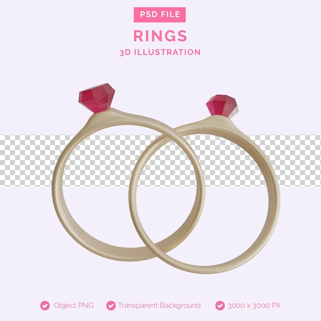 PSD wedding rings 3d illustration