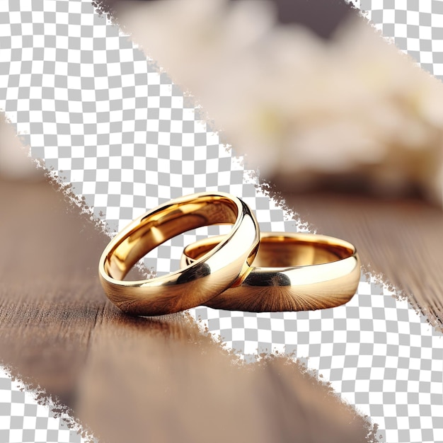 Wedding rings made of gold resting on a transparent background