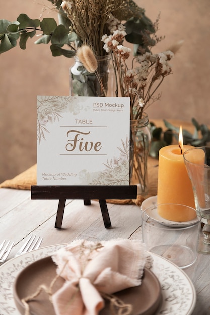 PSD wedding table number mockup design