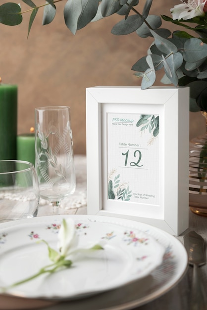 PSD wedding table number mockup design