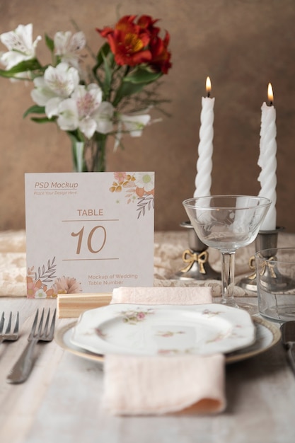 PSD wedding table number mockup design