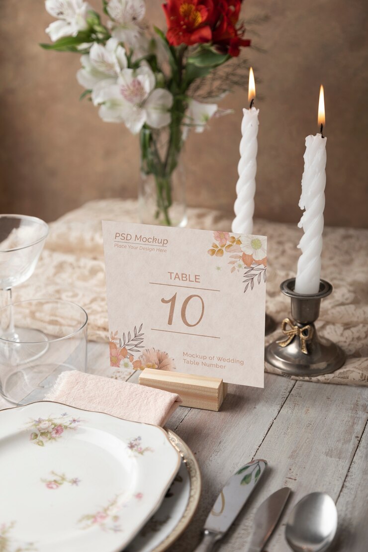 PSD wedding table number mockup design
