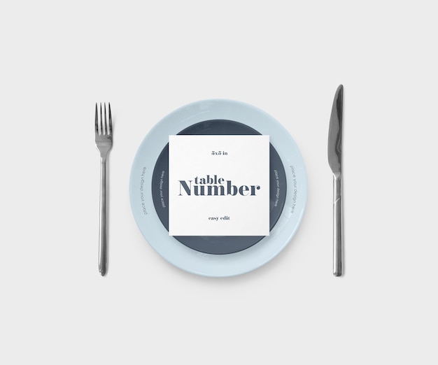 PSD wedding table number on a plate mockup psd template