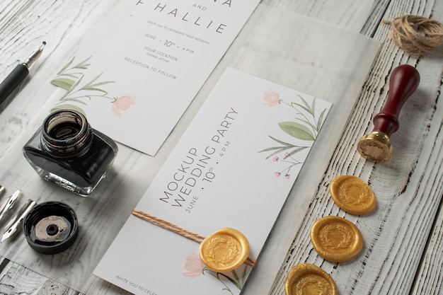 Wedding table with invitation mockup