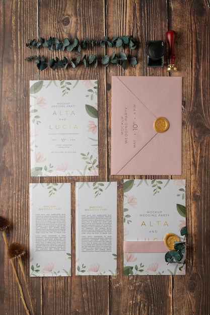 PSD wedding table with invitation mockup