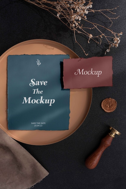 PSD tavolo da matrimonio con mockup di invito