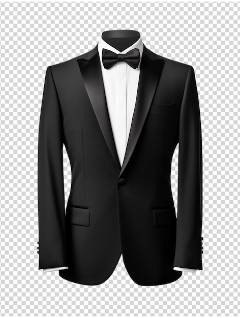 PSD wedding tuxedo with boutonniere and bow isolated on transparent background