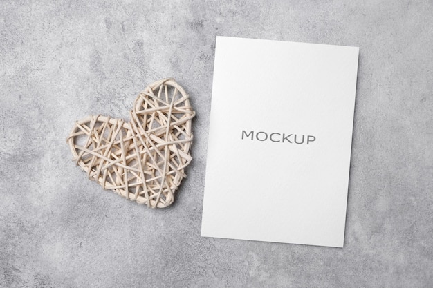 PSD wedding or valentines day card mockup top view copy space