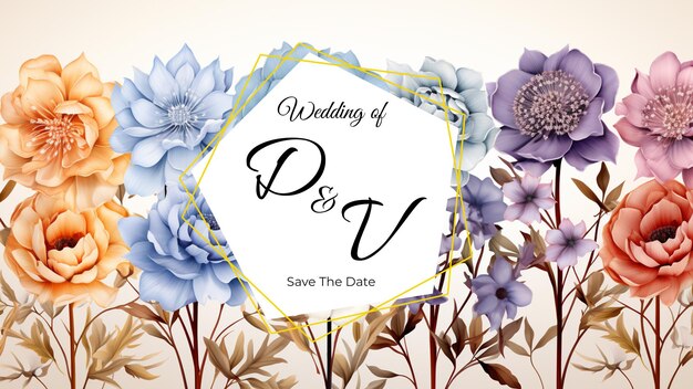 Wedding Watercolor Leaves Banner Invitation