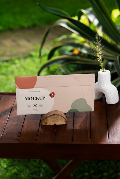 Wedding wood composition with card mockup