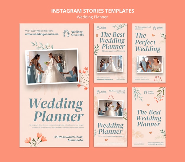 PSD weddingplanner instagram verhalencollectie met aquarel bloemdessin