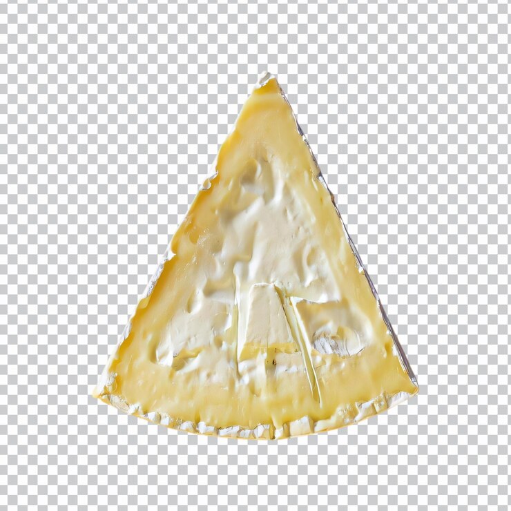 PSD a wedge of brie cheese isolated on transparent background