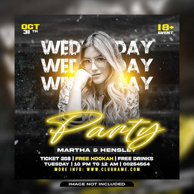 PSD wednesday night party night club flyer square flyer template