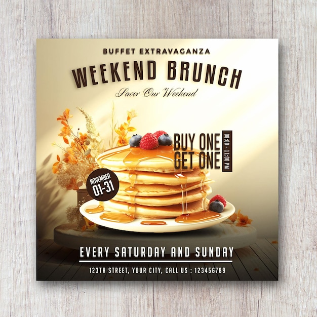 PSD weekend brunch food menu promotion social media banner