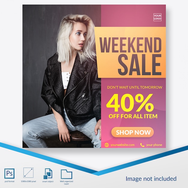 PSD weekend sale special offer for fashion square banner or instagram post template