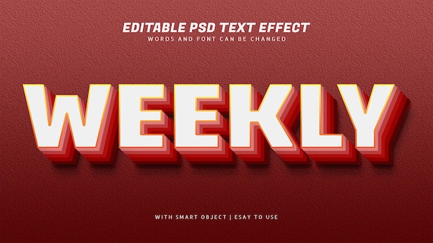 Weekly 3d style text effect editable