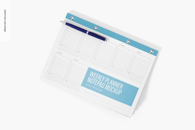 PSD weekly planner notepad mockup, top view