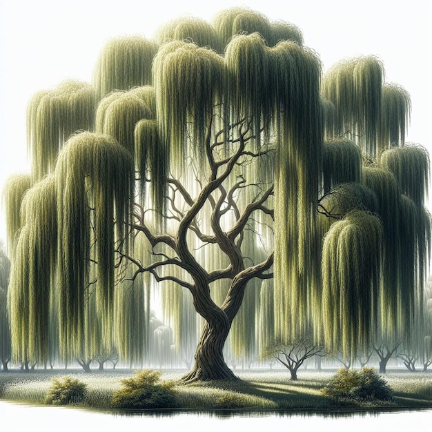 A weeping willow tree on a white background