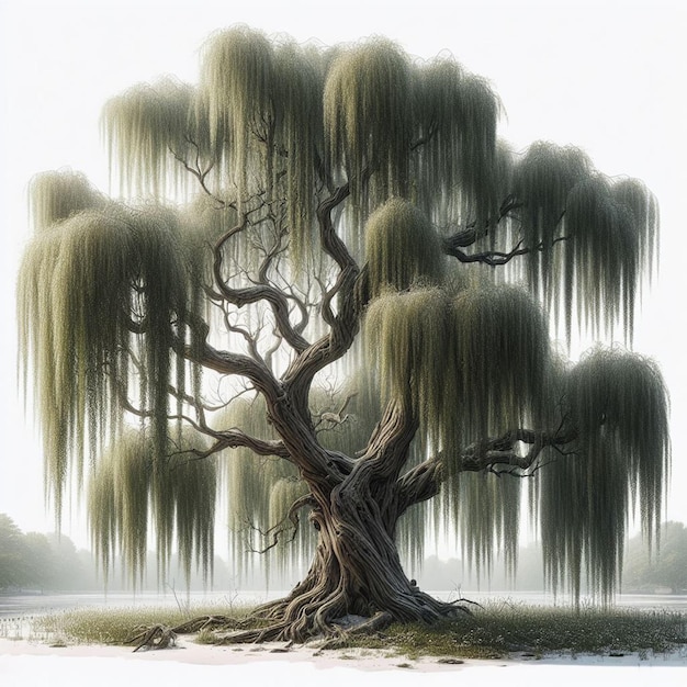 PSD a weeping willow tree on a white background