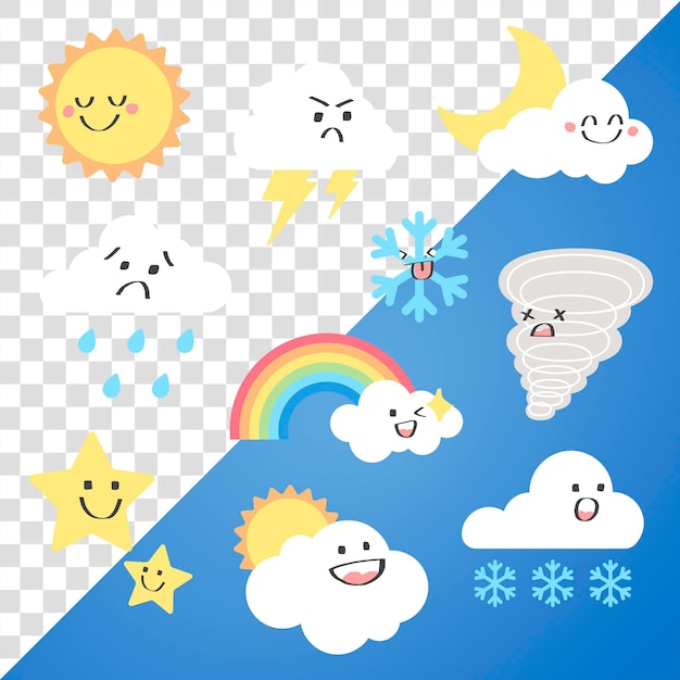 Weer png platte sticker collage schattige transparante platte clipart collectie